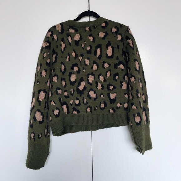 Revolve Apparis | Olive khaki green "Leo" leopard animal knit cardigan | Sz M-L - Picture 2 of 3